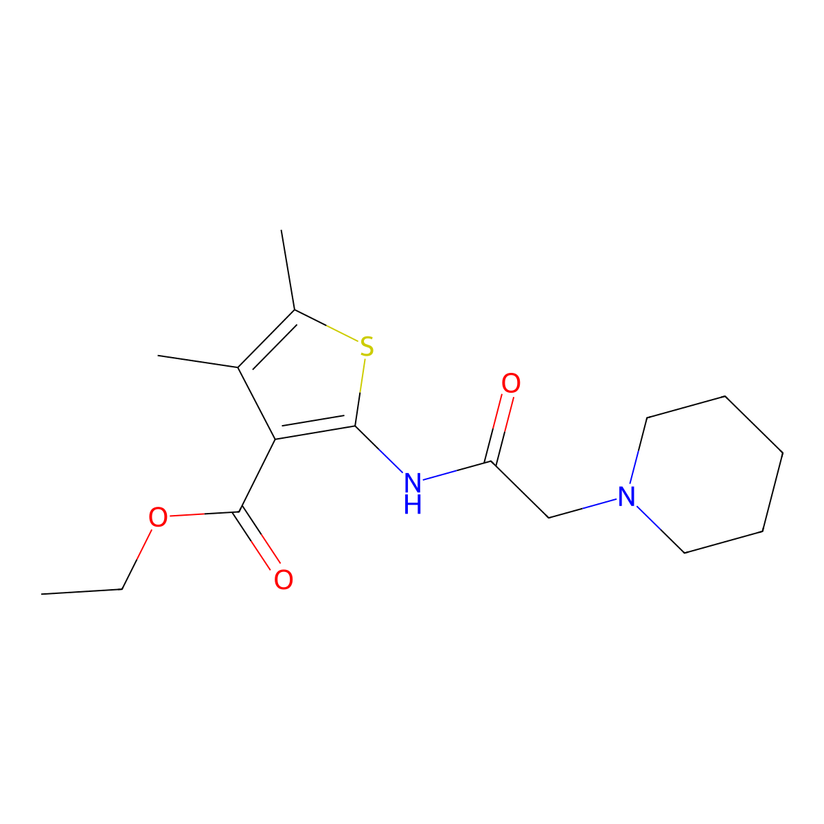 Ethyl 4,5-dimethyl-2-[(piperidin-1-ylacetyl)amino]thiophene-3-carboxylate molecular structure, CAS 62349-10-4