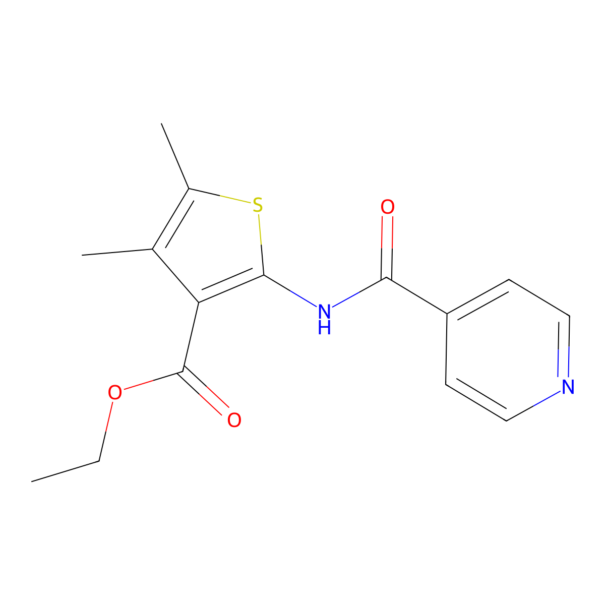 Ethyl 4,5-dimethyl-2-(pyridine-4-carbonylamino)thiophene-3-carboxylate molecular structure, CAS 62349-14-8