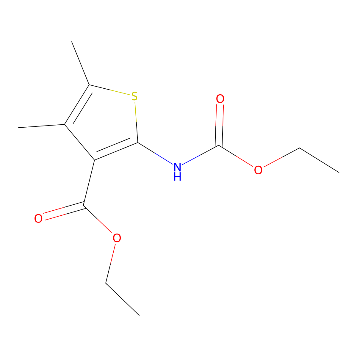 Ethyl 2-(ethoxycarbonylamino)-4,5-dimethylthiophene-3-carboxylate molecular structure, CAS 62349-15-9