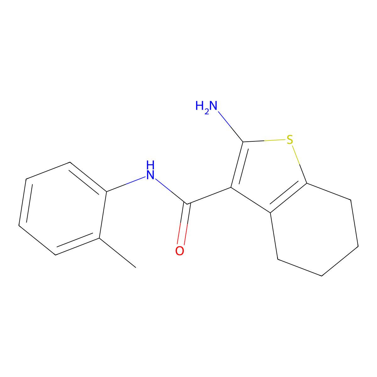 2-amino-N-(2-methylphenyl)-4,5,6,7-tetrahydro-1-benzothiophene-3-carboxamide molecular structure, CAS 62349-29-5