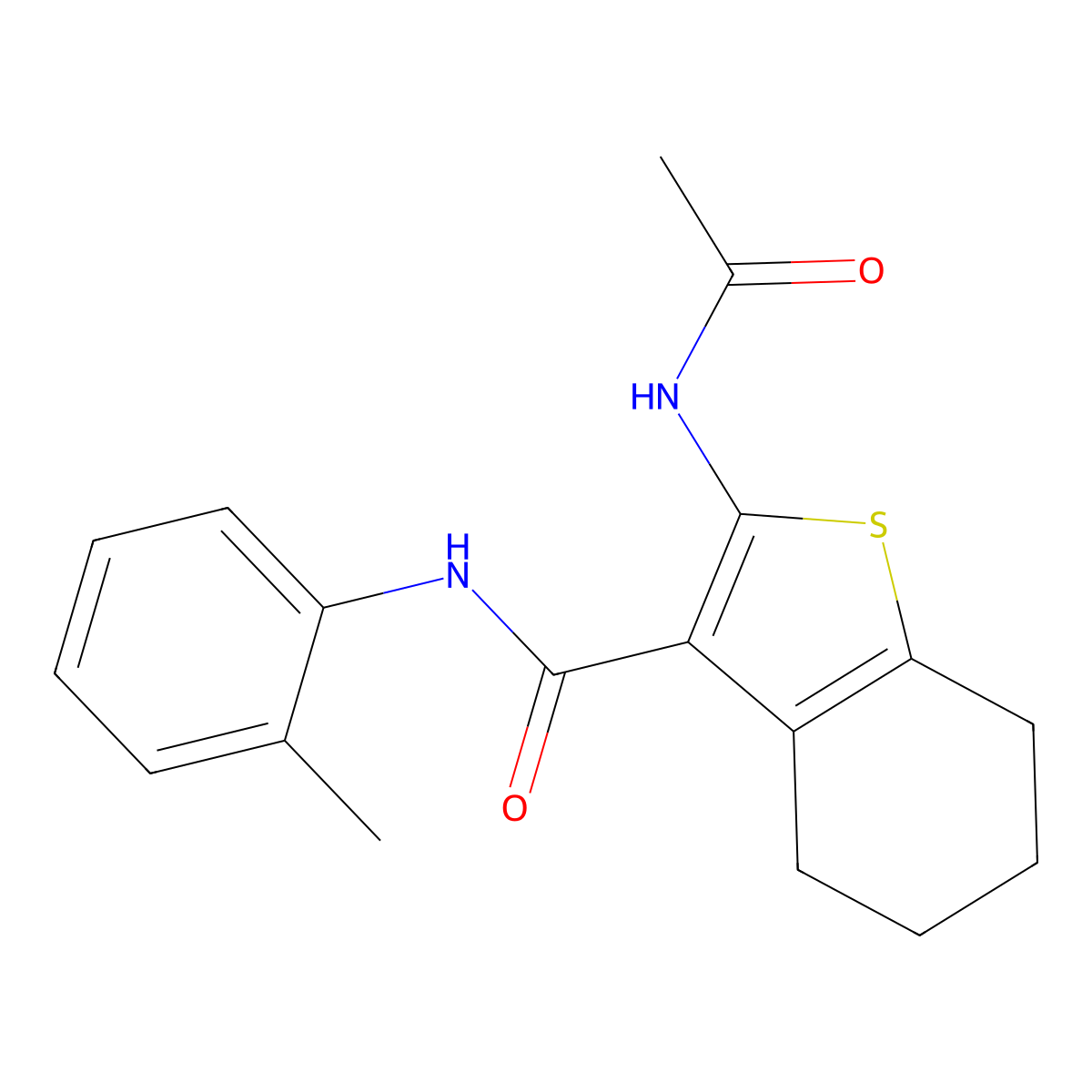 2-acetamido-N-(2-methylphenyl)-4,5,6,7-tetrahydro-1-benzothiophene-3-carboxamide molecular structure, CAS 62349-31-9