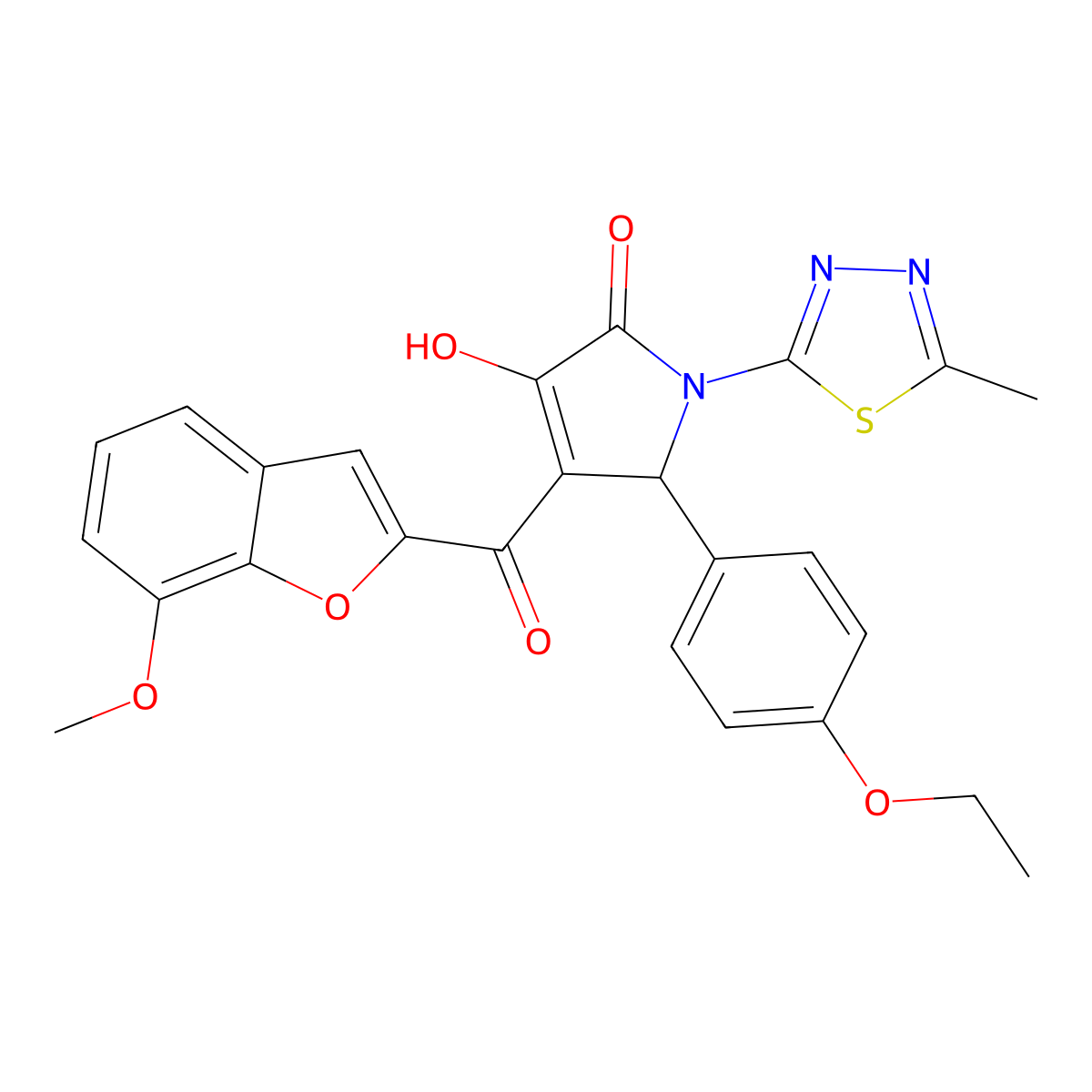 5-(4-ethoxyphenyl)-3-hydroxy-4-(7-methoxy-1-benzofuran-2-carbonyl)-1-(5-methyl-1,3,4-thiadiazol-2-yl)-2,5-dihydro-1H-pyrrol-2-one molecular structure, CAS 623535-93-3