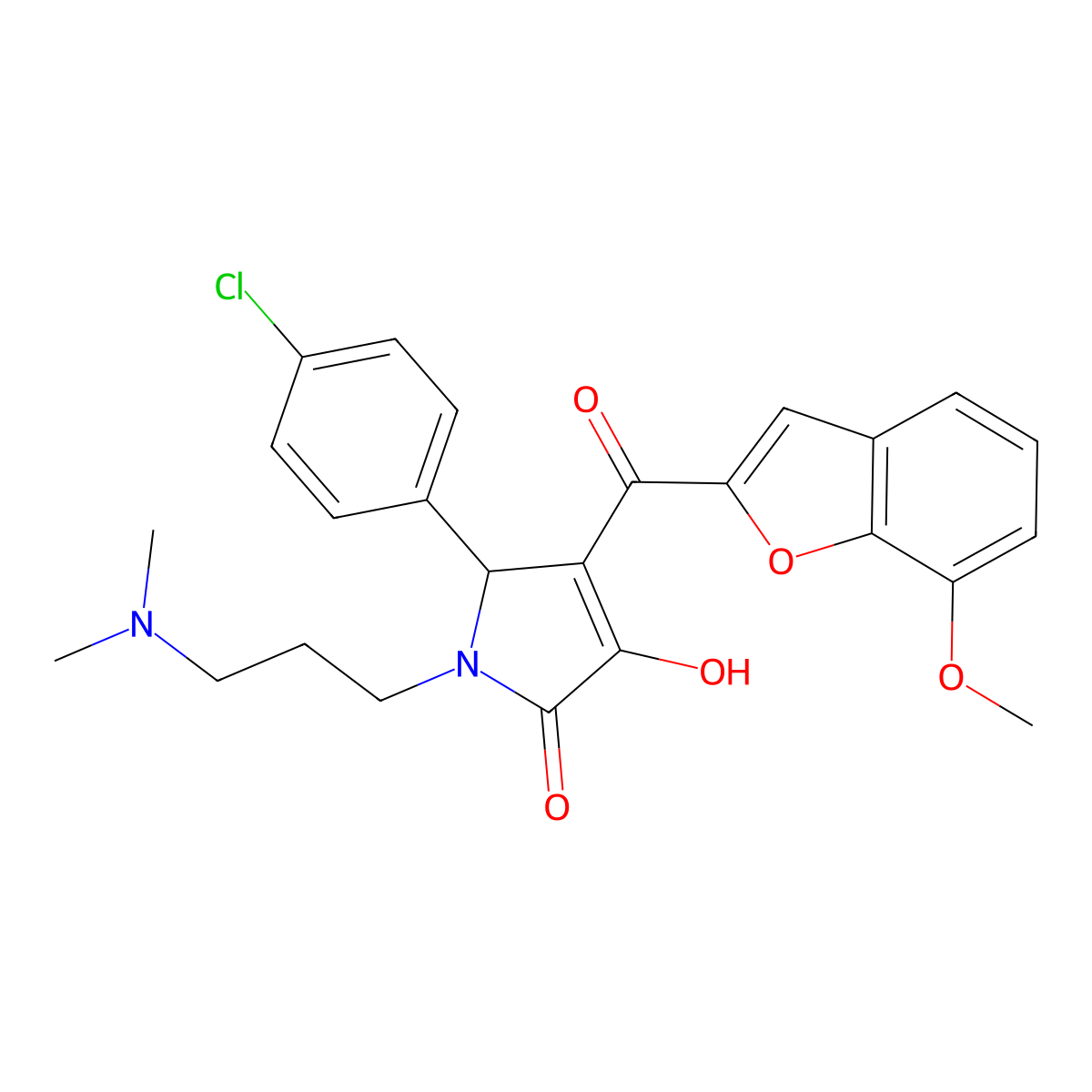 5-(4-chlorophenyl)-1-[3-(dimethylamino)propyl]-3-hydroxy-4-[(7-methoxy-1-benzofuran-2-yl)carbonyl]-1,5-dihydro-2H-pyrrol-2-one molecular structure, CAS 623536-30-1