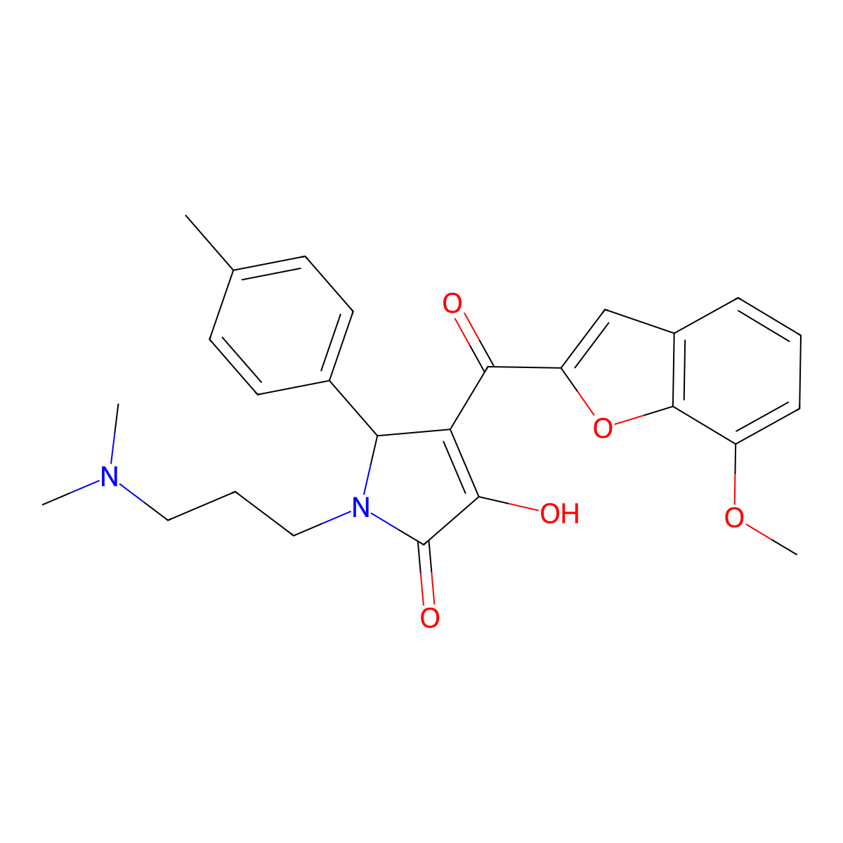 1-(3-(dimethylamino)propyl)-3-hydroxy-4-(7-methoxybenzofuran-2-carbonyl)-5-(p-tolyl)-1H-pyrrol-2(5H)-one molecular structure, CAS 623536-32-3
