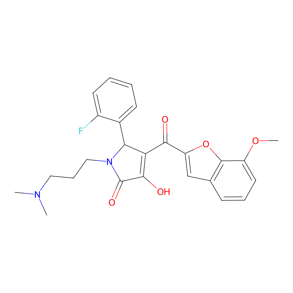 1-[3-(dimethylamino)propyl]-5-(2-fluorophenyl)-3-hydroxy-4-(7-methoxy-1-benzofuran-2-carbonyl)-2,5-dihydro-1H-pyrrol-2-one molecular structure, CAS 623536-84-5