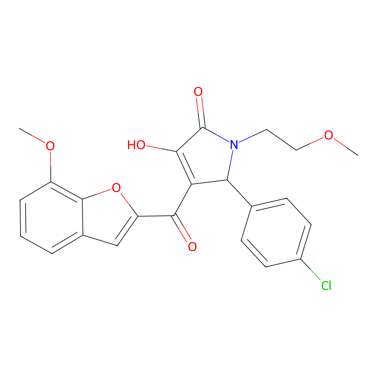 5-(4-chlorophenyl)-3-hydroxy-4-(7-methoxy-1-benzofuran-2-carbonyl)-1-(2-methoxyethyl)-2,5-dihydro-1H-pyrrol-2-one molecular structure, CAS 623537-18-8