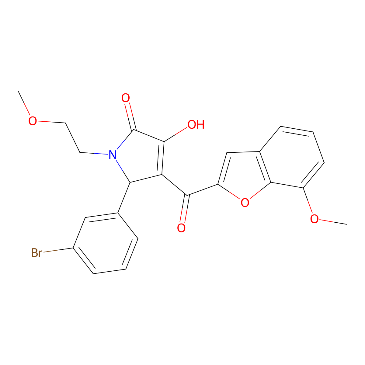 5-(3-bromophenyl)-3-hydroxy-4-(7-methoxy-1-benzofuran-2-carbonyl)-1-(2-methoxyethyl)-2,5-dihydro-1H-pyrrol-2-one molecular structure, CAS 623537-24-6