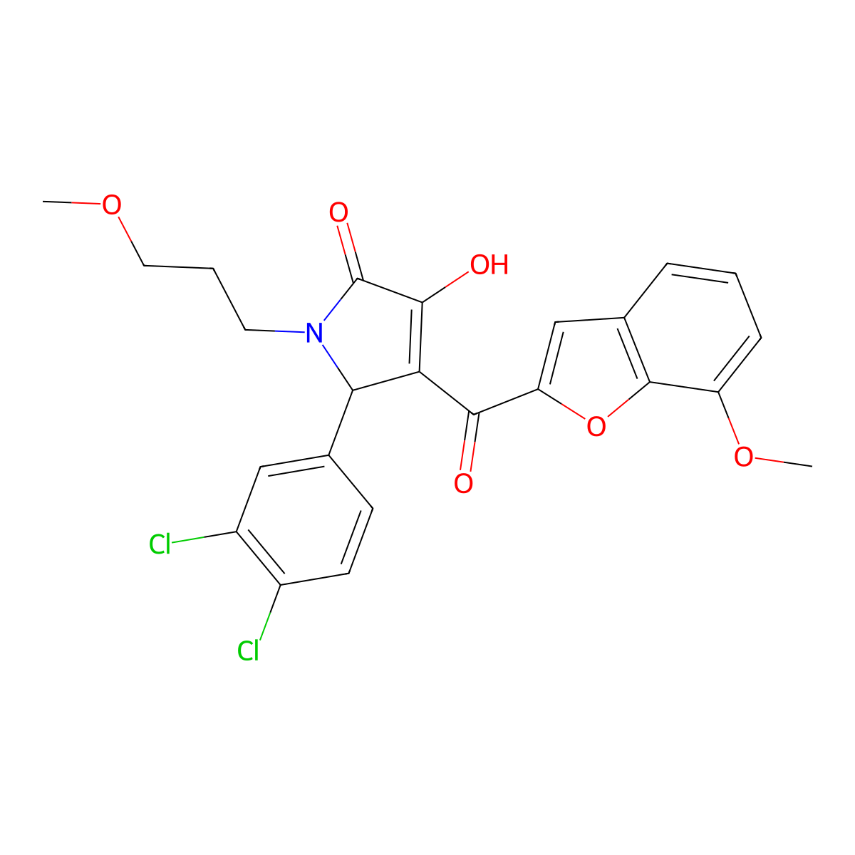 5-(3,4-dichlorophenyl)-3-hydroxy-4-(7-methoxy-1-benzofuran-2-carbonyl)-1-(3-methoxypropyl)-2,5-dihydro-1H-pyrrol-2-one molecular structure, CAS 623538-32-9