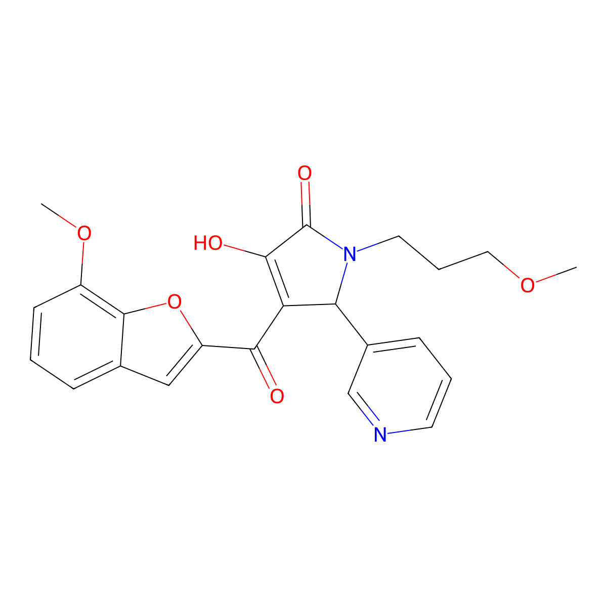 3-hydroxy-4-(7-methoxy-1-benzofuran-2-carbonyl)-1-(3-methoxypropyl)-5-(pyridin-3-yl)-2,5-dihydro-1H-pyrrol-2-one molecular structure, CAS 623538-58-9