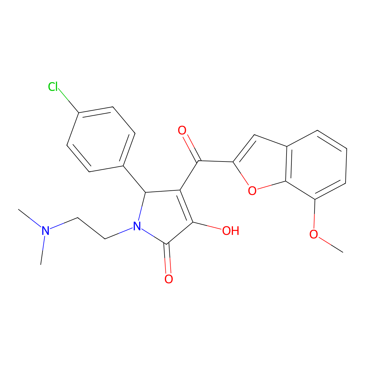 1-[2-(Dimethylamino)ethyl]-5-(4-chlorophenyl)-3-hydroxy-4-[(7-methoxybenzo[d]f uran-2-yl)carbonyl]-3-pyrrolin-2-one molecular structure, CAS 623539-43-5
