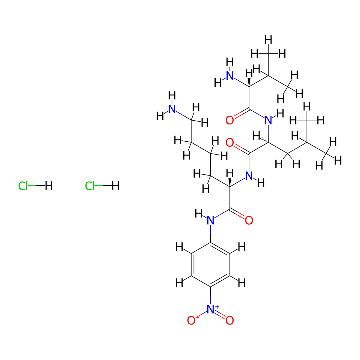 (S)-6-Amino-2-((S)-2-((R)-2-amino-3-methylbutanamido)-4-methylpentanamido)-N-(4-nitrophenyl)hexanamide dihydrochloride molecular structure, CAS 62354-43-2