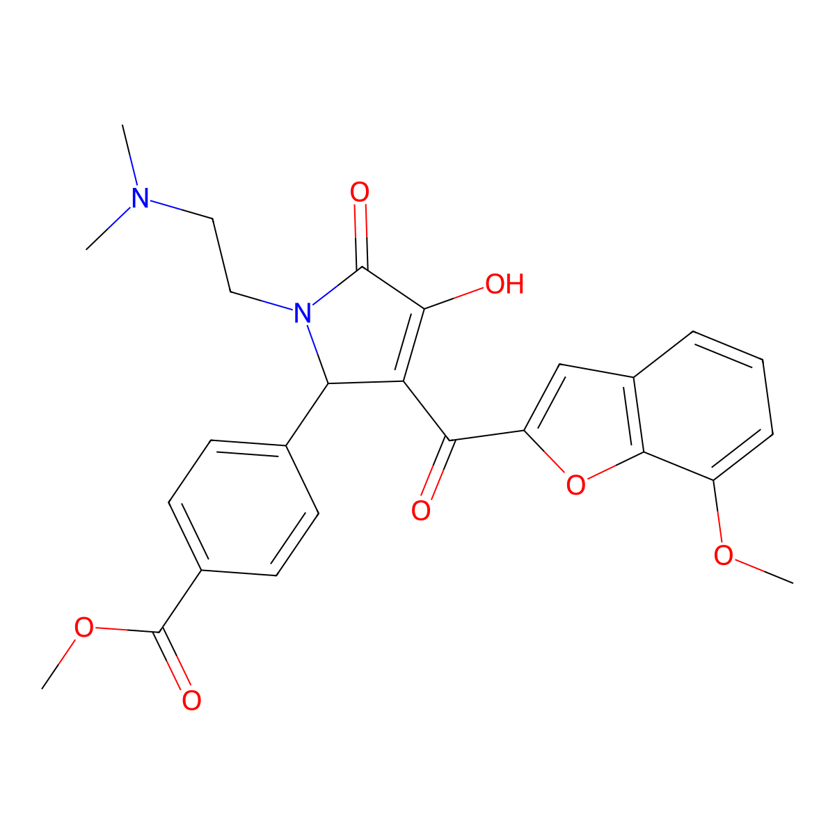 methyl 4-{1-[2-(dimethylamino)ethyl]-4-hydroxy-3-[(7-methoxy-1-benzofuran-2-yl)carbonyl]-5-oxo-2,5-dihydro-1H-pyrrol-2-yl}benzoate molecular structure, CAS 623540-23-8
