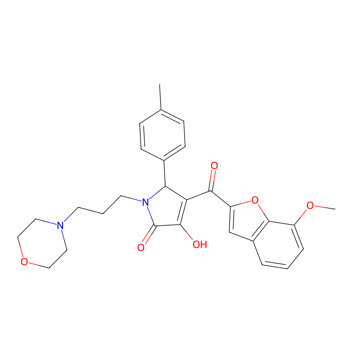 3-hydroxy-4-[(7-methoxy-1-benzofuran-2-yl)carbonyl]-5-(4-methylphenyl)-1-[3-(morpholin-4-yl)propyl]-1,5-dihydro-2H-pyrrol-2-one molecular structure, CAS 623540-57-8