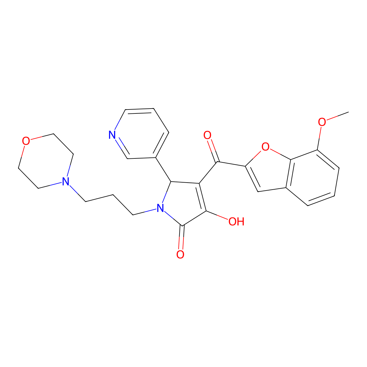 3-hydroxy-4-[(7-methoxy-1-benzofuran-2-yl)carbonyl]-1-[3-(morpholin-4-yl)propyl]-5-(pyridin-3-yl)-1,5-dihydro-2H-pyrrol-2-one molecular structure, CAS 623540-89-6