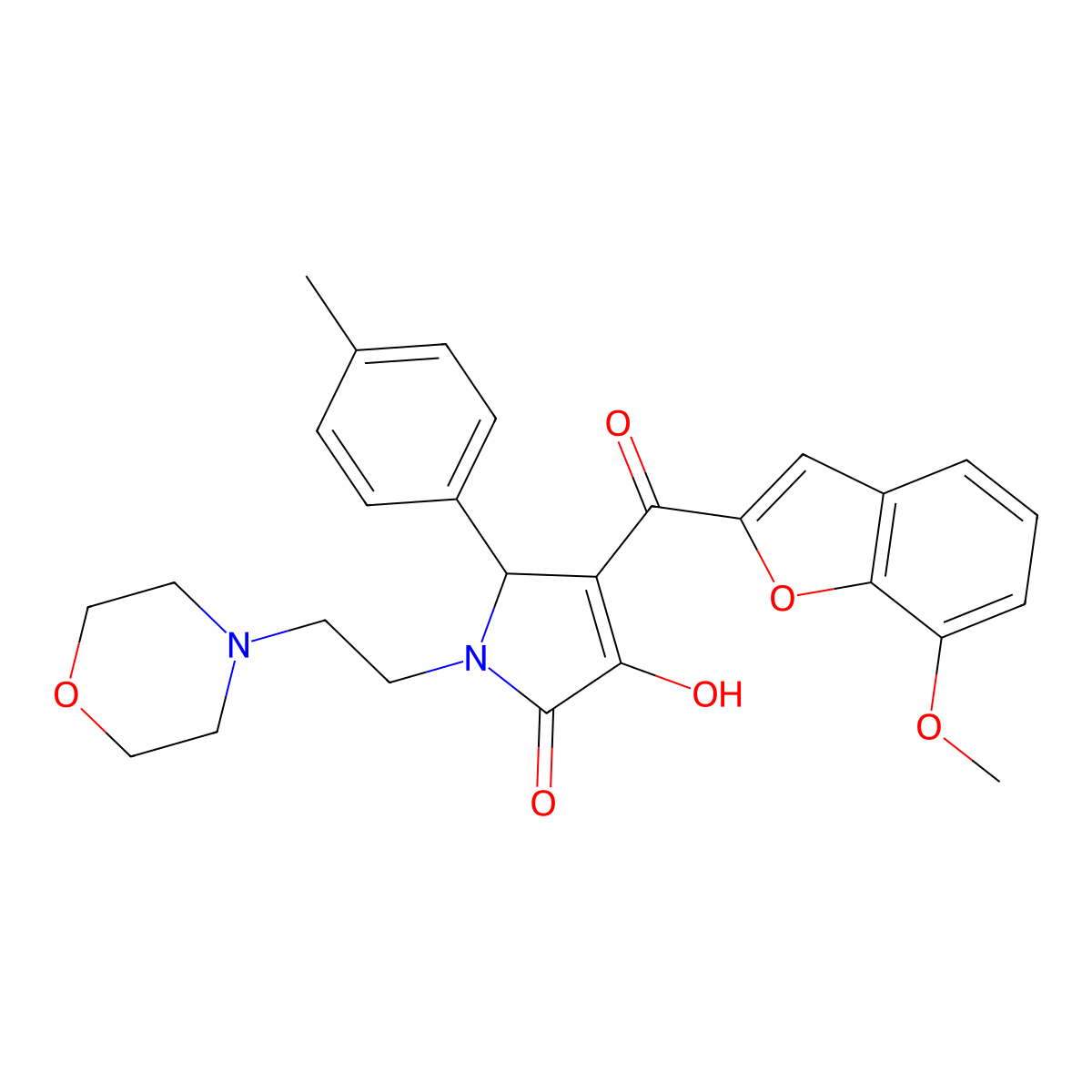 3-Hydroxy-4-[(7-methoxybenzo[d]furan-2-yl)carbonyl]-5-(4-methylphenyl)-1-(2-mo rpholin-4-ylethyl)-3-pyrrolin-2-one molecular structure, CAS 623541-49-1