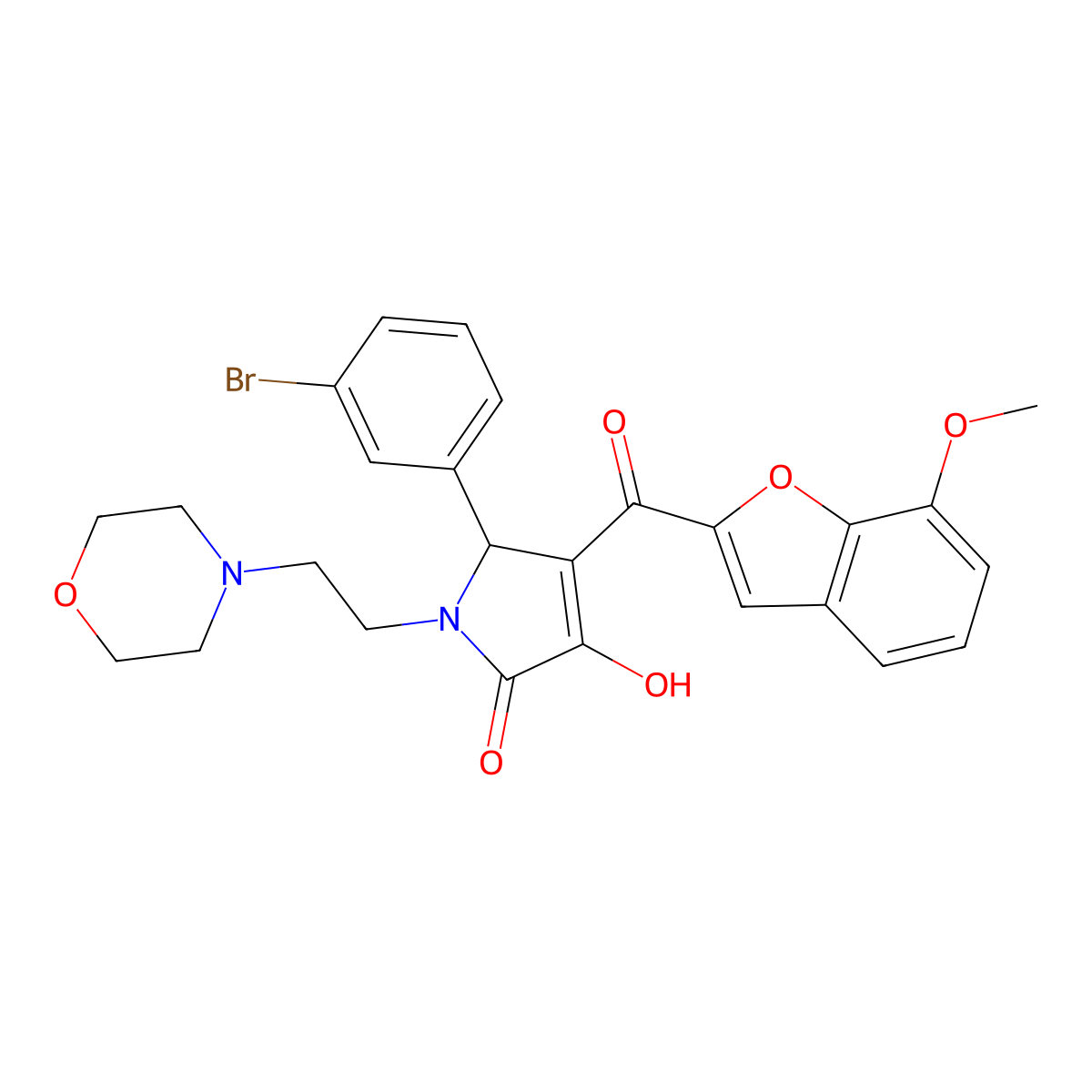 2-(3-bromophenyl)-4-hydroxy-3-(7-methoxy-1-benzofuran-2-carbonyl)-1-(2-morpholin-4-ylethyl)-2H-pyrrol-5-one molecular structure, CAS 623541-53-7
