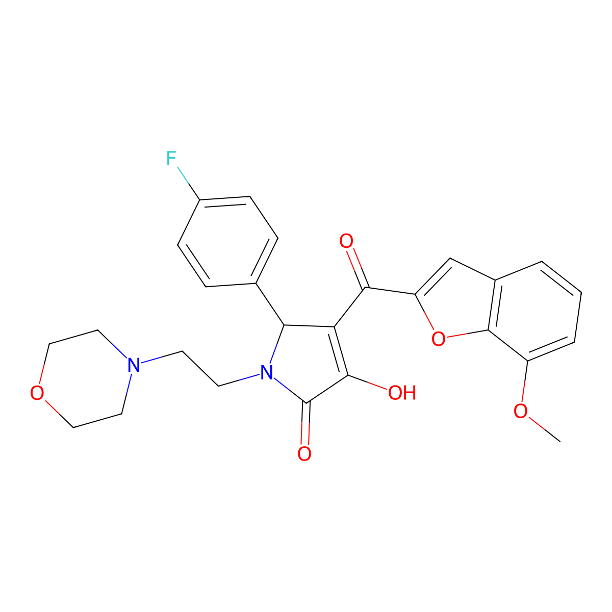 5-(4-fluorophenyl)-3-hydroxy-4-(7-methoxy-1-benzofuran-2-carbonyl)-1-[2-(morpholin-4-yl)ethyl]-2,5-dihydro-1H-pyrrol-2-one molecular structure, CAS 623541-57-1