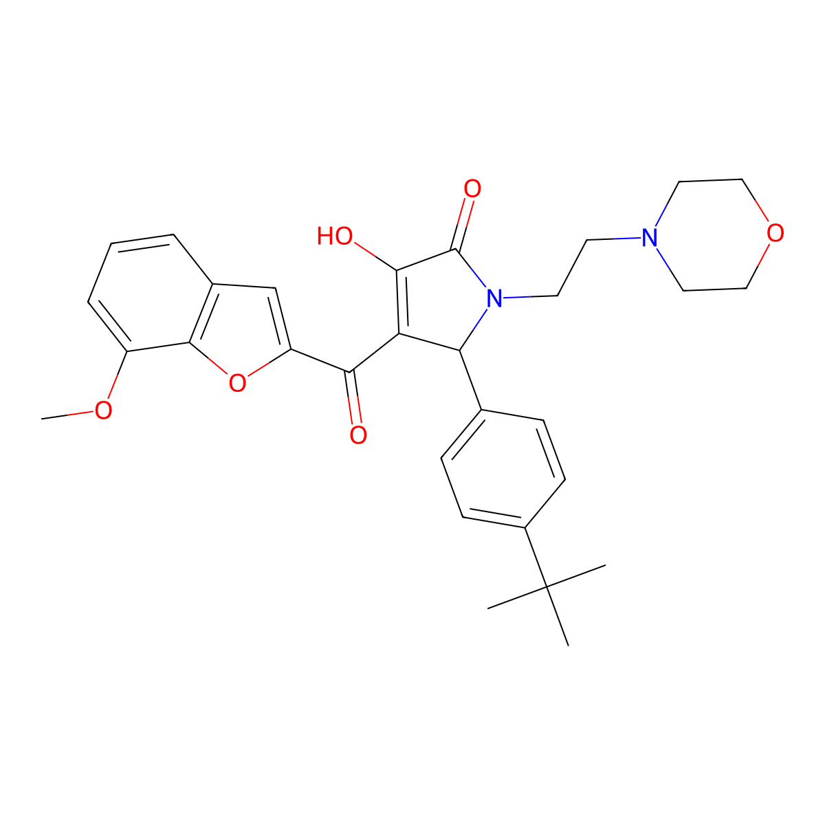 2-(4-tert-butylphenyl)-4-hydroxy-3-(7-methoxy-1-benzofuran-2-carbonyl)-1-(2-morpholin-4-ylethyl)-2H-pyrrol-5-one molecular structure, CAS 623541-71-9