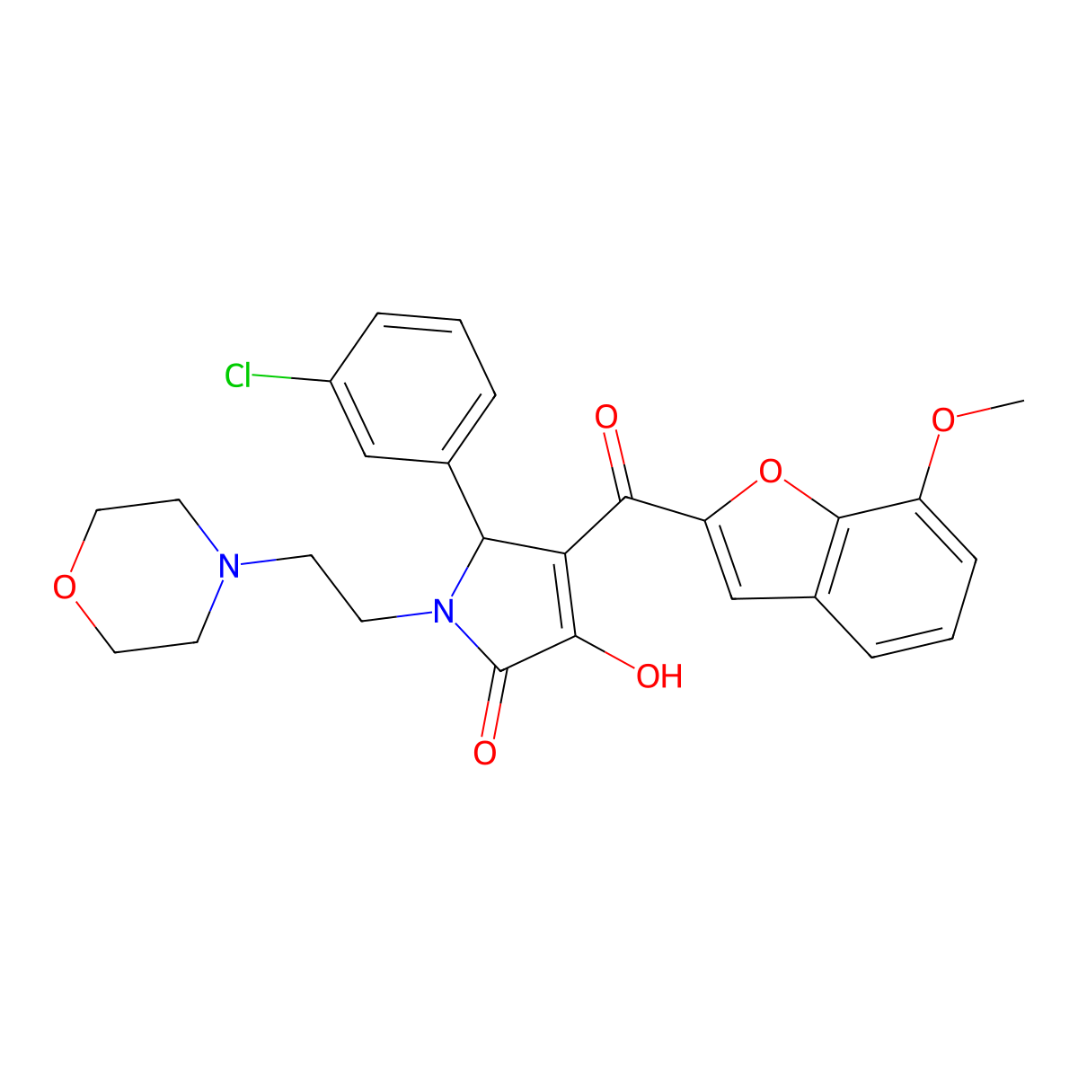 5-(3-chlorophenyl)-3-hydroxy-4-[(7-methoxy-1-benzofuran-2-yl)carbonyl]-1-[2-(morpholin-4-yl)ethyl]-1,5-dihydro-2H-pyrrol-2-one molecular structure, CAS 623542-13-2