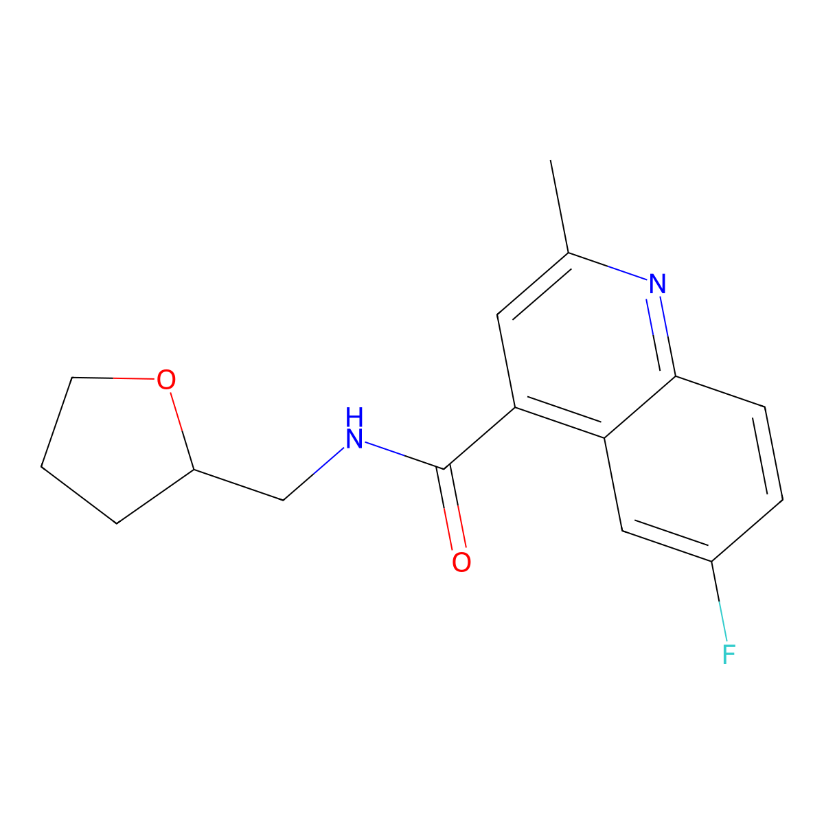 6-fluoro-2-methyl-N-(oxolan-2-ylmethyl)quinoline-4-carboxamide molecular structure, CAS 623546-51-0