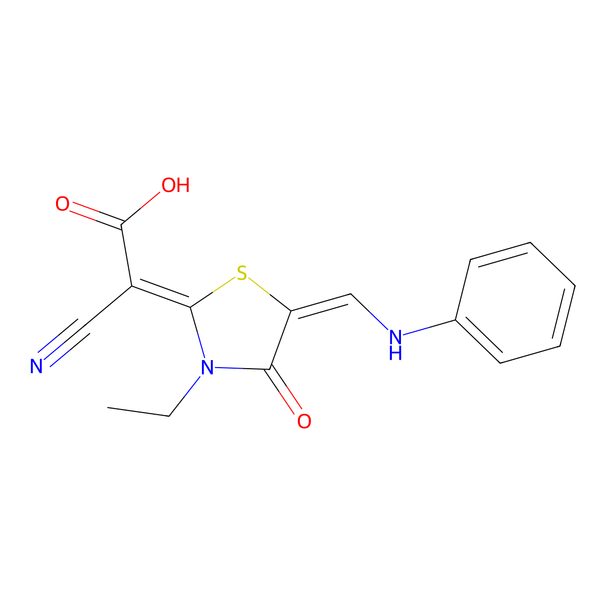 2-Cyano-2-(3-ethyl-4-oxo-5-((phenylamino)methylene)thiazolidin-2-ylidene)acetic acid molecular structure, CAS 623550-69-6