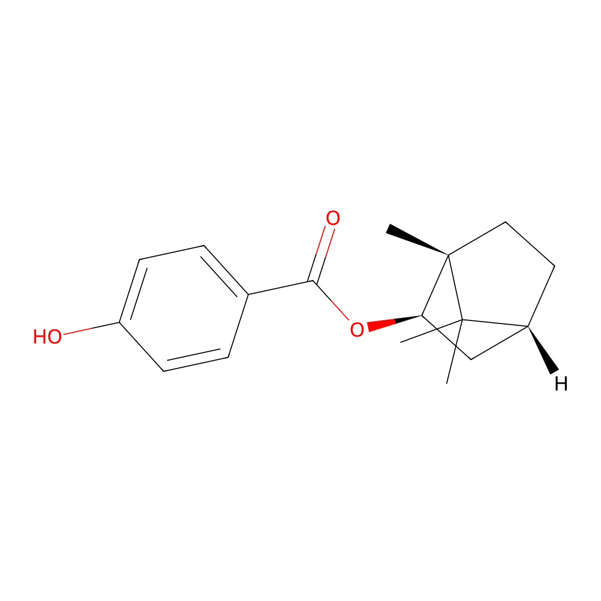rel-(1R,2R,4R)-1,7,7-Trimethylbicyclo[2.2.1]hept-2-yl 4-hydroxybenzoate molecular structure, CAS 62356-47-2