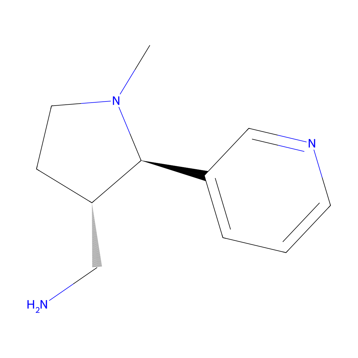 rac-((2R,3S)-1-methyl-2-(pyridin-3-yl)pyrrolidin-3-yl)methanamine molecular structure, CAS 623579-03-3