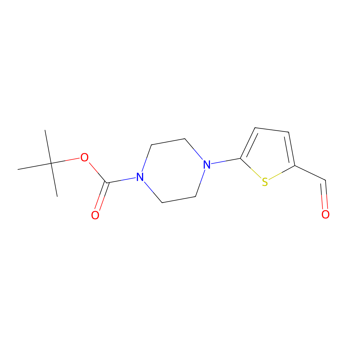 Tert-butyl 4-(5-formylthiophen-2-yl)piperazine-1-carboxylate molecular structure, CAS 623588-30-7