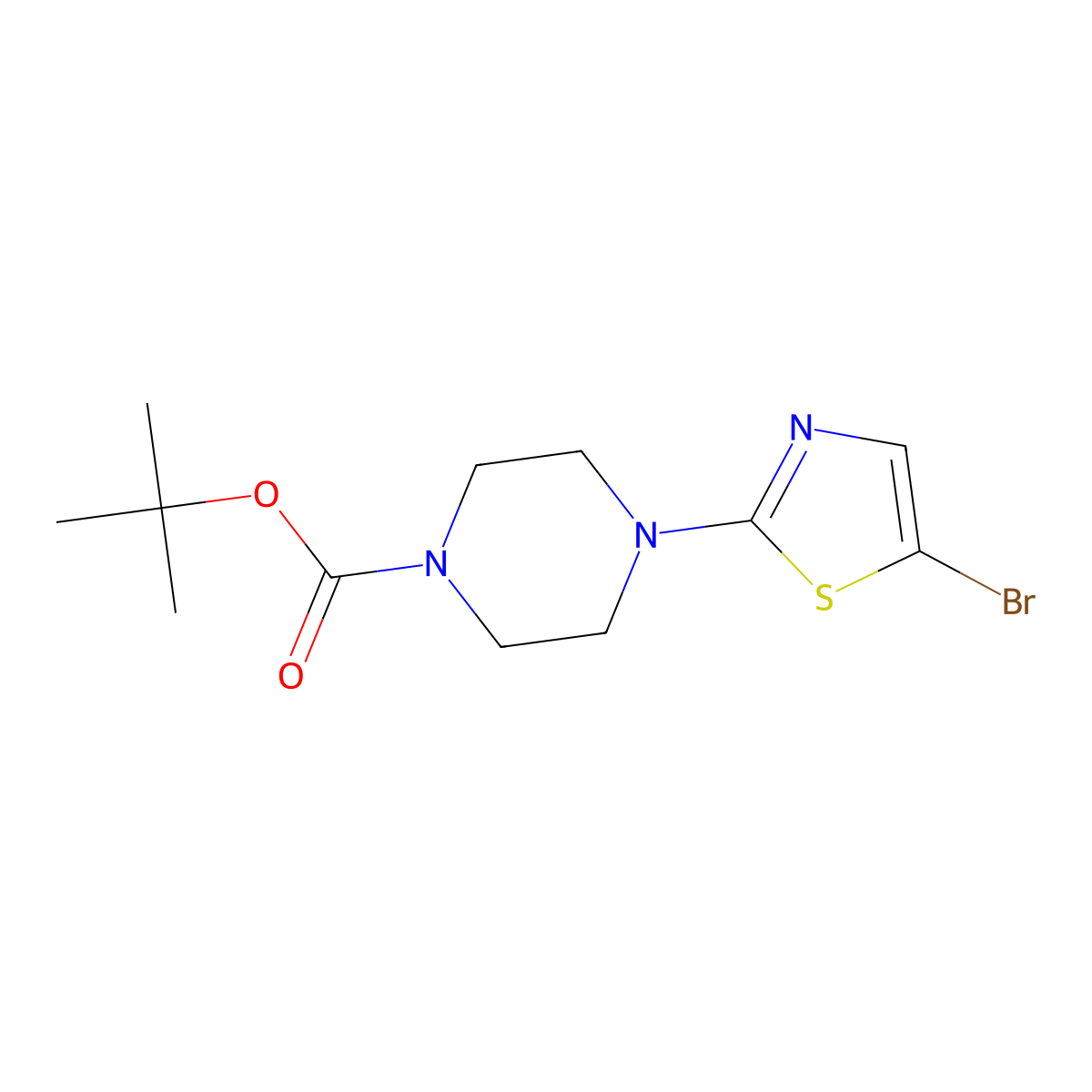 Tert-butyl 4-(5-bromo-1,3-thiazol-2-yl)piperazine-1-carboxylate molecular structure, CAS 623588-36-3