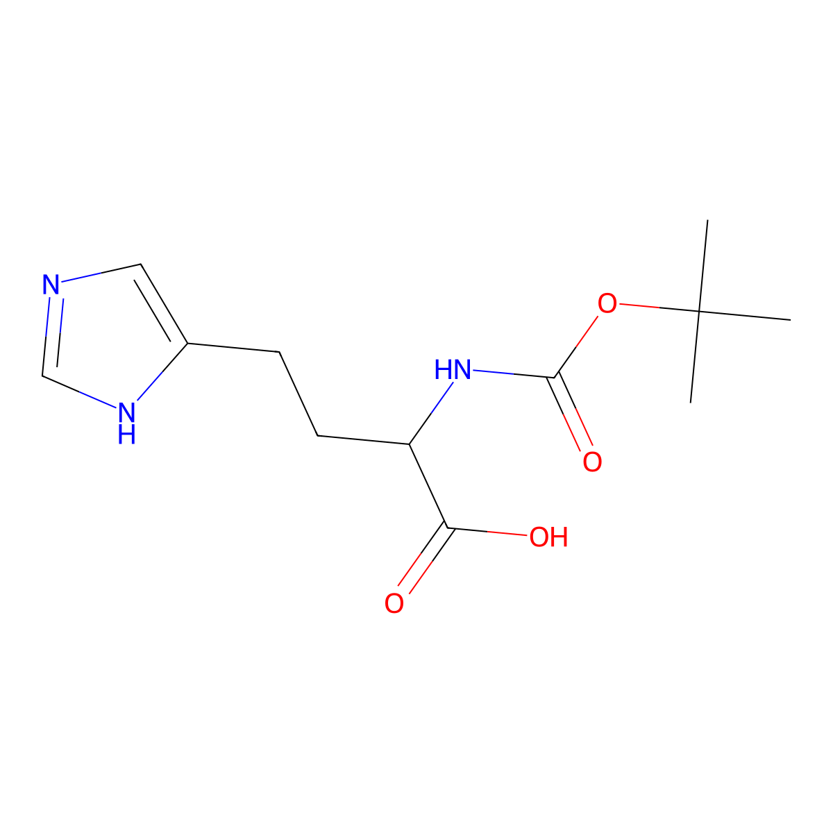 (S)-2-((tert-Butoxycarbonyl)amino)-4-(1H-imidazol-4-yl)butanoic acid molecular structure, CAS 62365-40-6