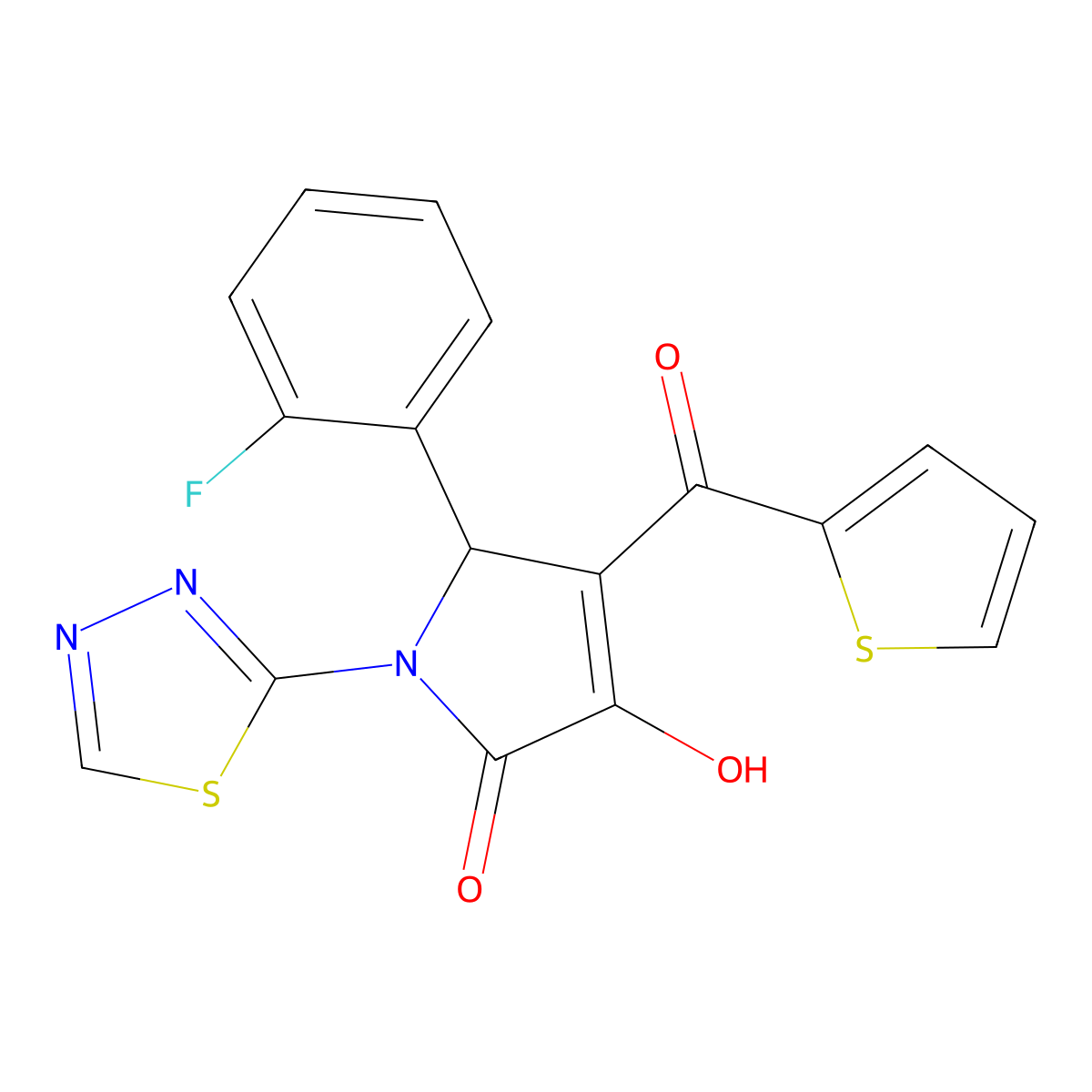 5-(2-Fluorophenyl)-3-hydroxy-1-(1,3,4-thiadiazol-2-yl)-4-(thiophene-2-carbonyl)-1,5-dihydro-2H-pyrrol-2-one molecular structure, CAS 6237-80-5