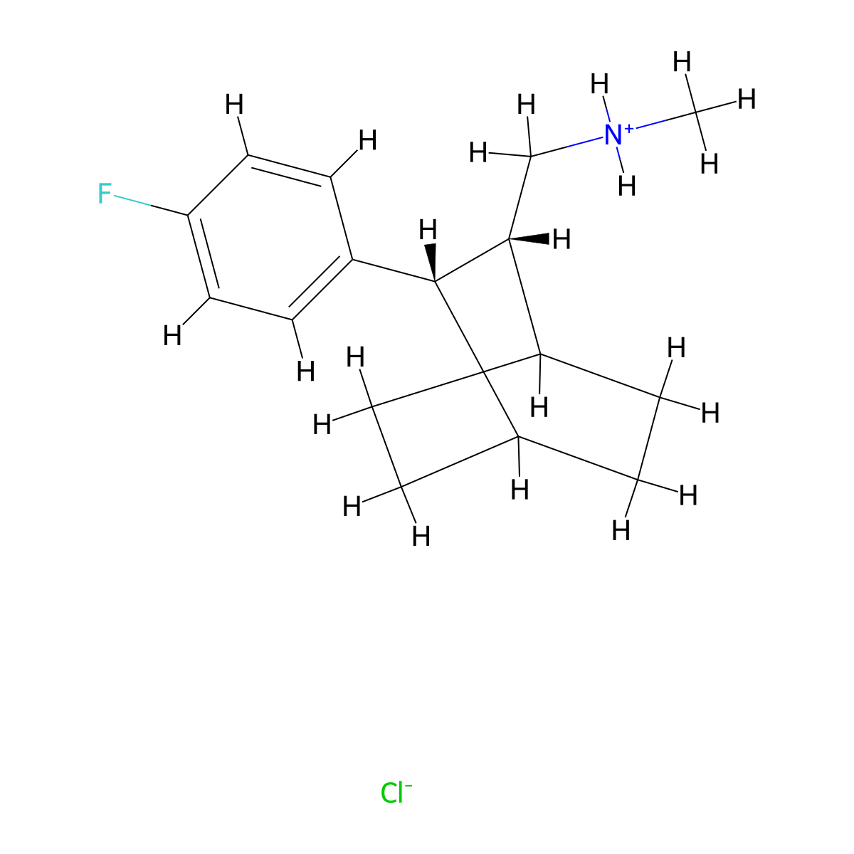 Bicyclo(2.2.2)octane-2-methylamine, 3-(p-fluorophenyl)-N-methyl-, hydrochloride, (Z)- molecular structure, CAS 62373-88-0