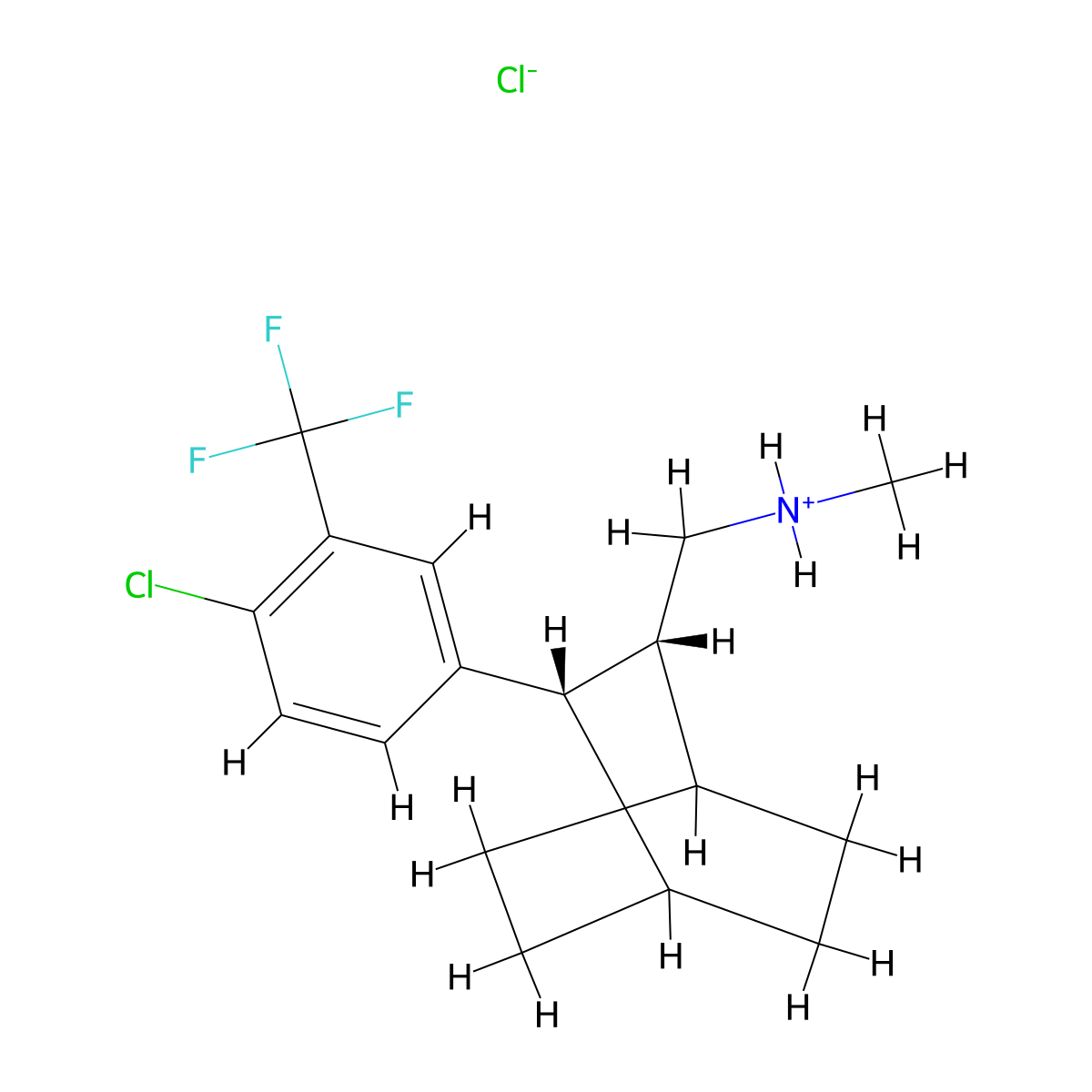 Bicyclo(2.2.2)octane-2-methylamine, 3-(4-chloro-3-trifluoromethylphenyl)-N-methyl-, hydrochloride, (Z)- molecular structure, CAS 62374-13-4
