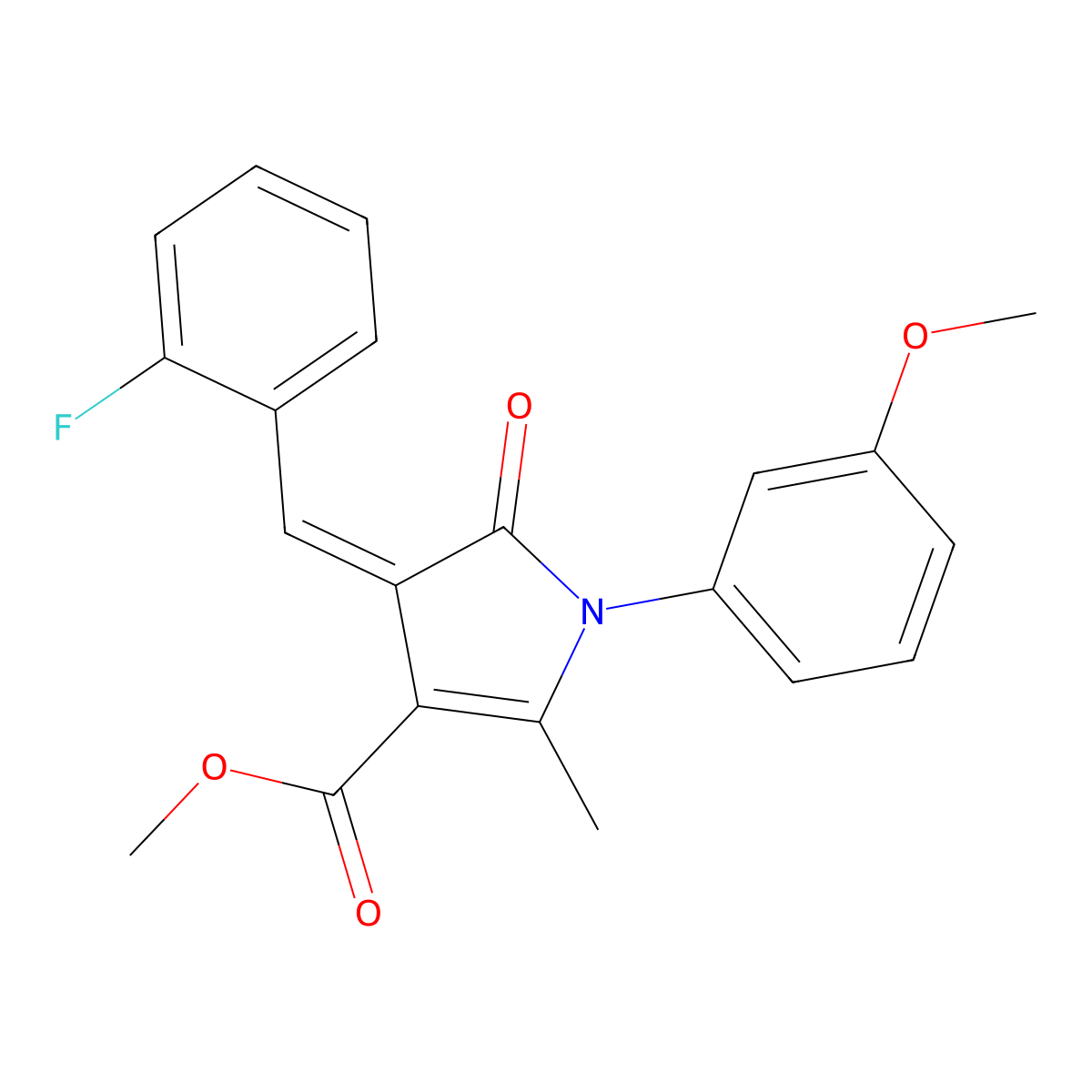 Methyl 4-[(2-fluorophenyl)methylidene]-1-(3-methoxyphenyl)-2-methyl-5-oxopyrrole-3-carboxylate molecular structure, CAS 6238-27-3