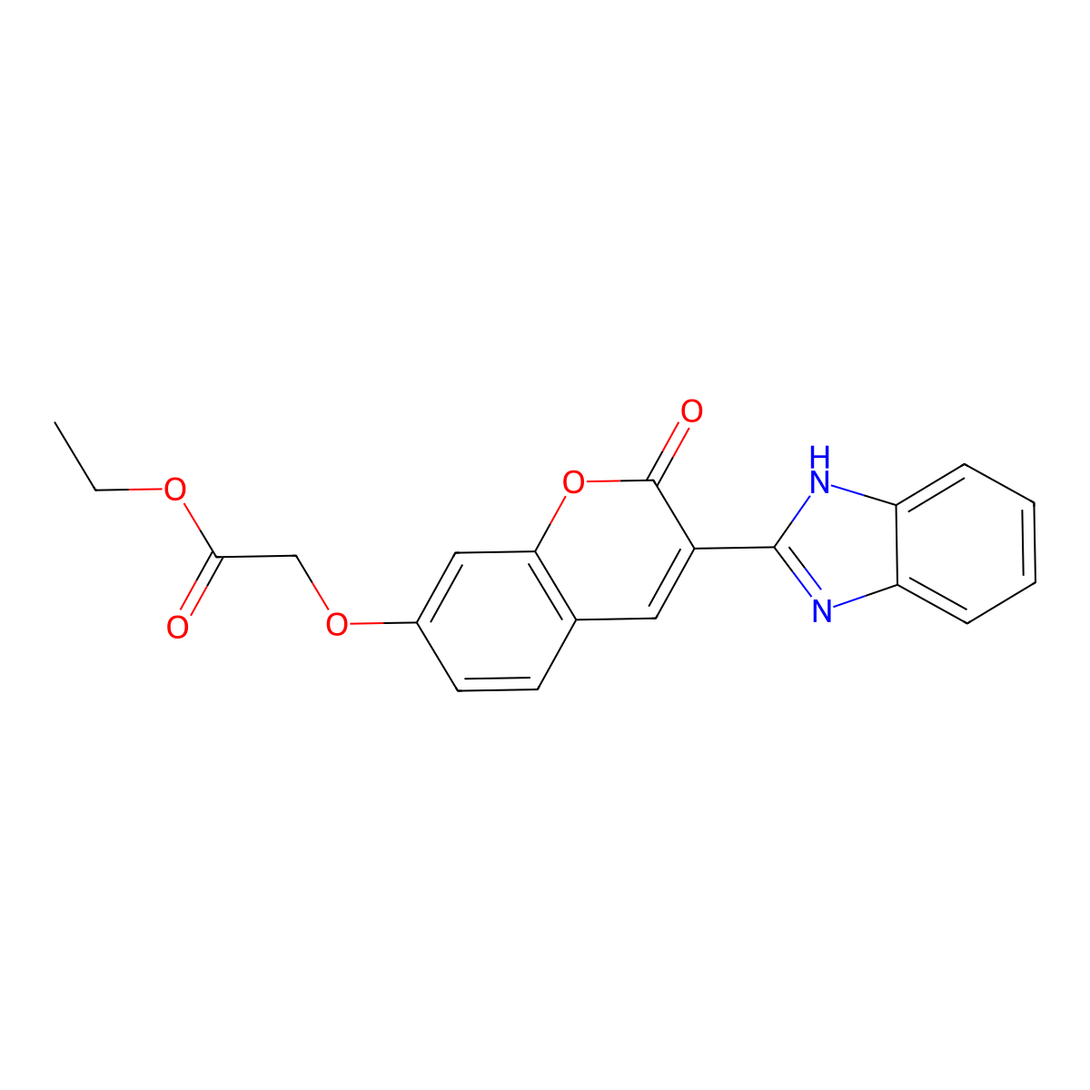 ethyl 2-((3-(1H-benzo[d]imidazol-2-yl)-2-oxo-2H-chromen-7-yl)oxy)acetate molecular structure, CAS 6238-97-7