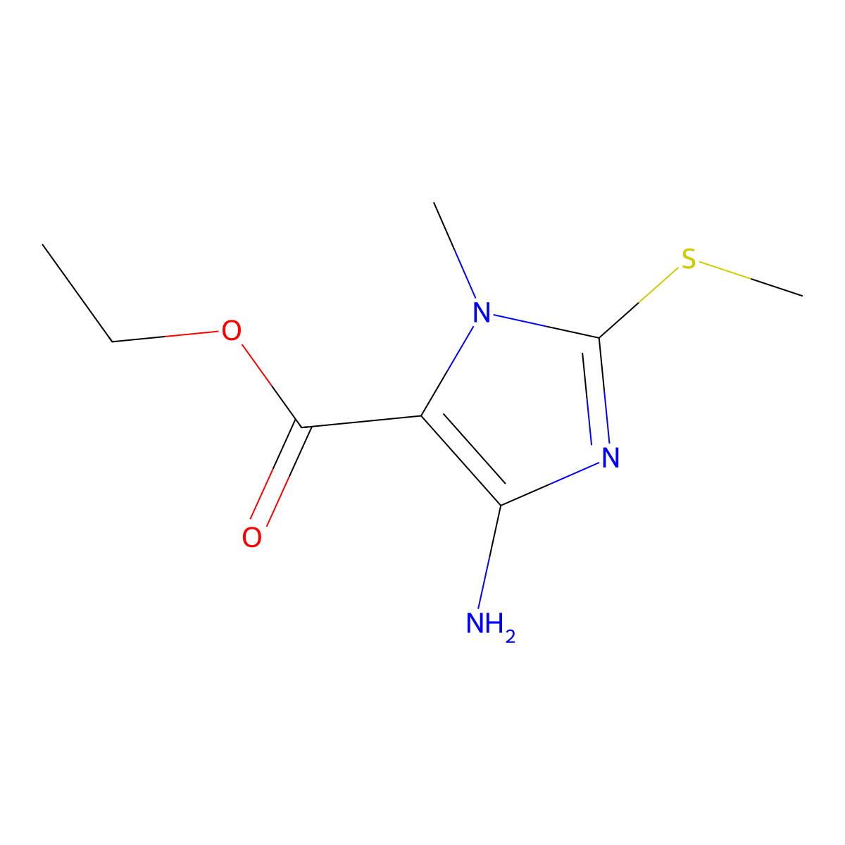 Ethyl 4-amino-1-methyl-2-(methylsulfanyl)-1H-imidazole-5-carboxylate molecular structure, CAS 62382-55-2