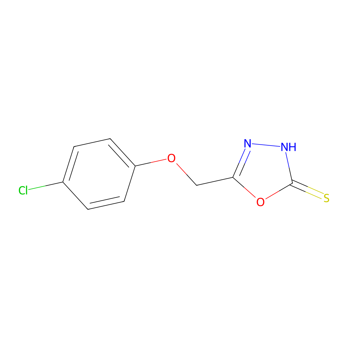 5-[(4-Chlorophenoxy)methyl]-1,3,4-oxadiazole-2-thiol molecular structure, CAS 62382-85-8