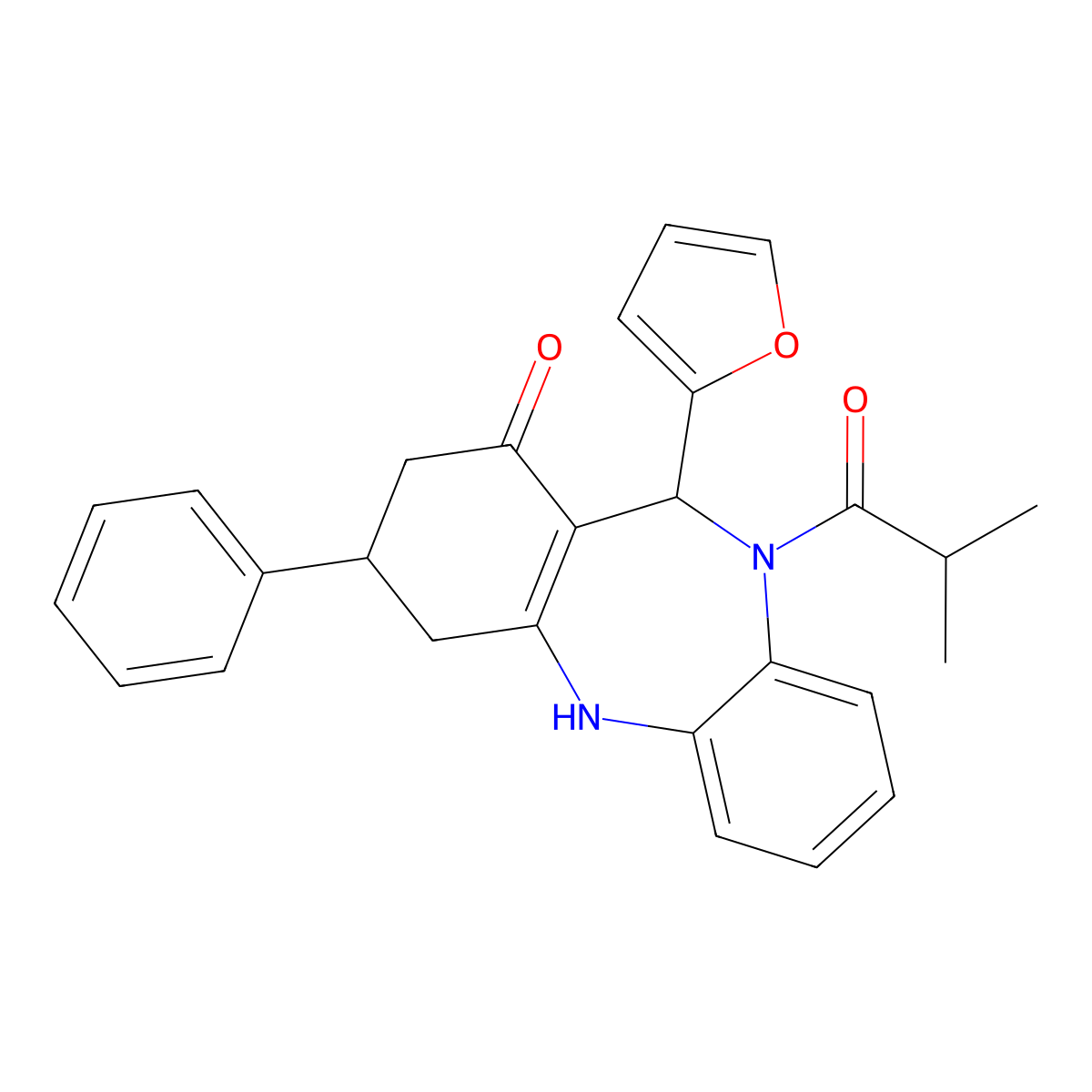 6-(furan-2-yl)-5-(2-methylpropanoyl)-9-phenyl-8,9,10,11-tetrahydro-6H-benzo[b][1,4]benzodiazepin-7-one molecular structure, CAS 6239-44-7
