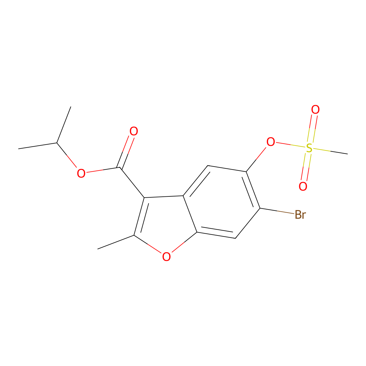 Propan-2-YL 6-bromo-2-methyl-5-methylsulfonyloxy-benzofuran-3-carboxylate molecular structure, CAS 6239-54-9