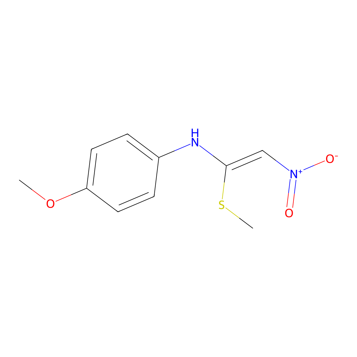 Benzenamine, 4-methoxy-N-[1-(methylthio)-2-nitroethenyl]- molecular structure, CAS 62390-80-1