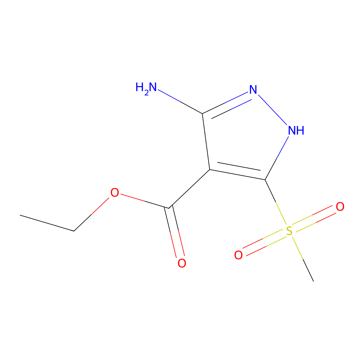 ethyl 5-amino-3-(methylsulfonyl)-1H-pyrazole-4-carboxylate molecular structure, CAS 62390-94-7