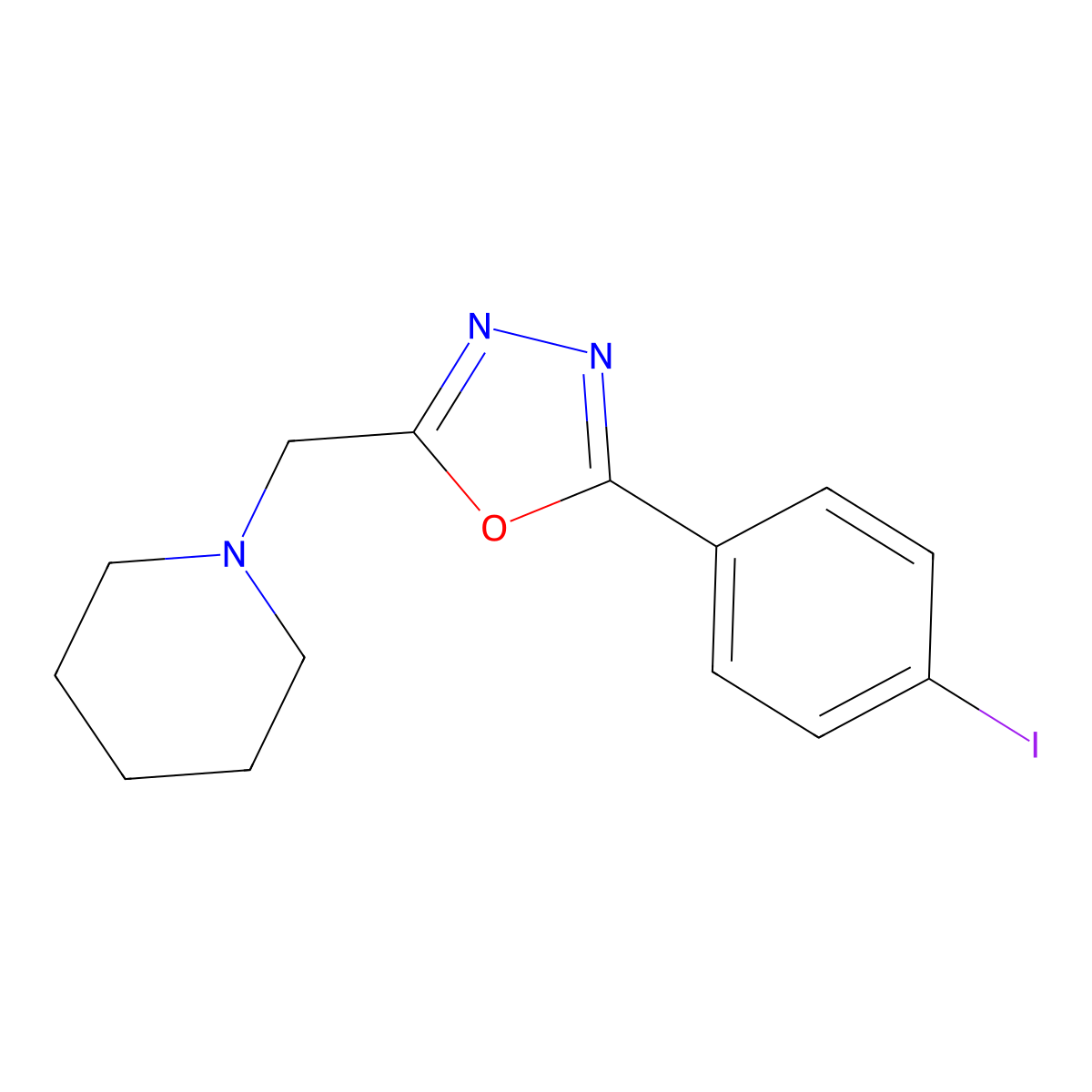 1-{[5-(4-Iodophenyl)-1,3,4-oxadiazol-2-yl]methyl}piperidine molecular structure, CAS 623907-49-3