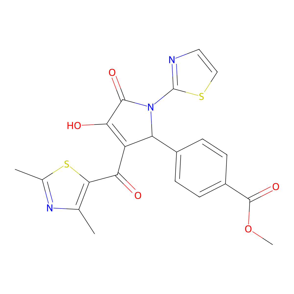 methyl 4-[3-(2,4-dimethyl-1,3-thiazole-5-carbonyl)-4-hydroxy-5-oxo-1-(1,3-thiazol-2-yl)-2,5-dihydro-1H-pyrrol-2-yl]benzoate molecular structure, CAS 623923-24-0