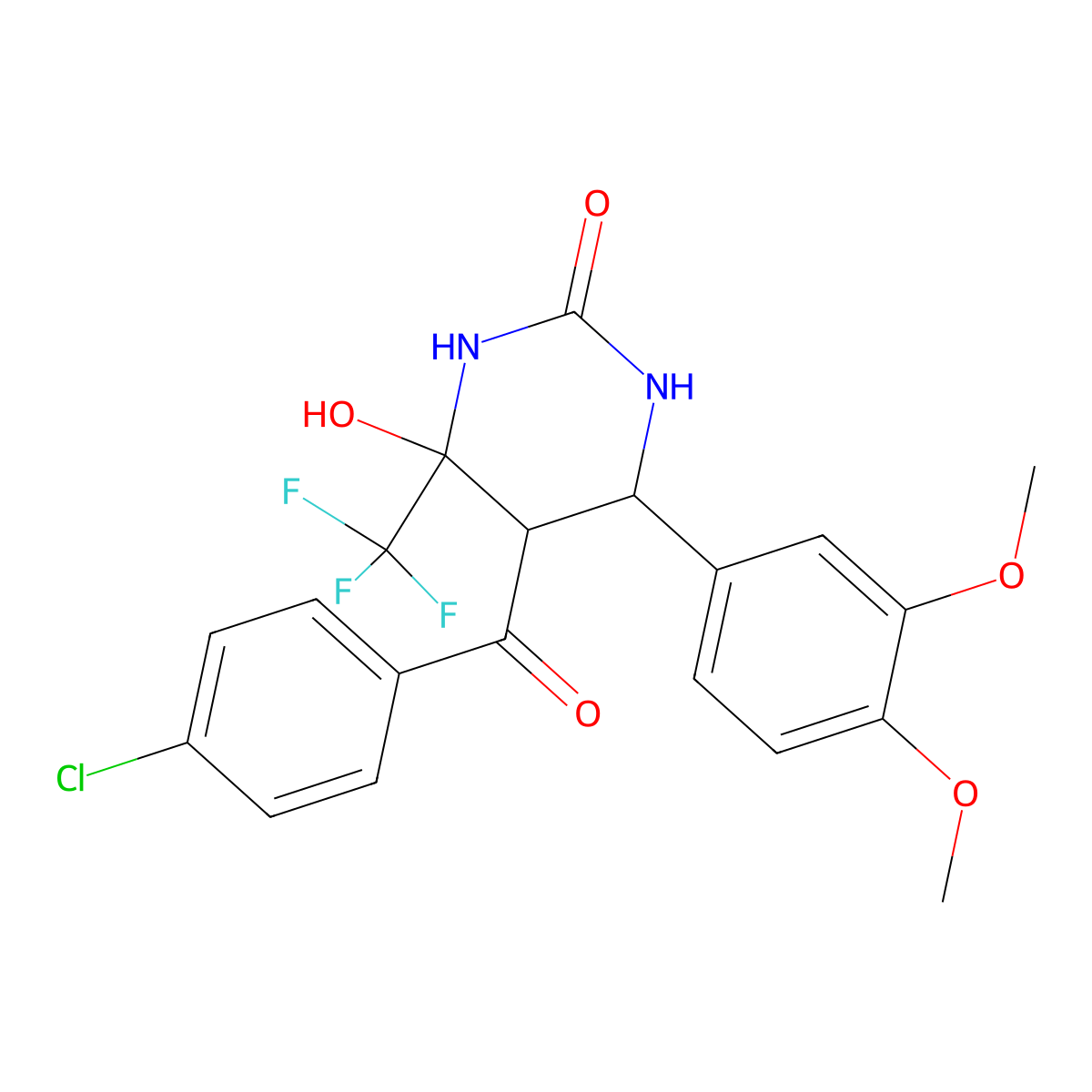 5-(4-Chlorobenzoyl)-6-(3,4-dimethoxyphenyl)-4-hydroxy-4-(trifluoromethyl)tetrahydropyrimidin-2(1H)-one molecular structure, CAS 623936-46-9