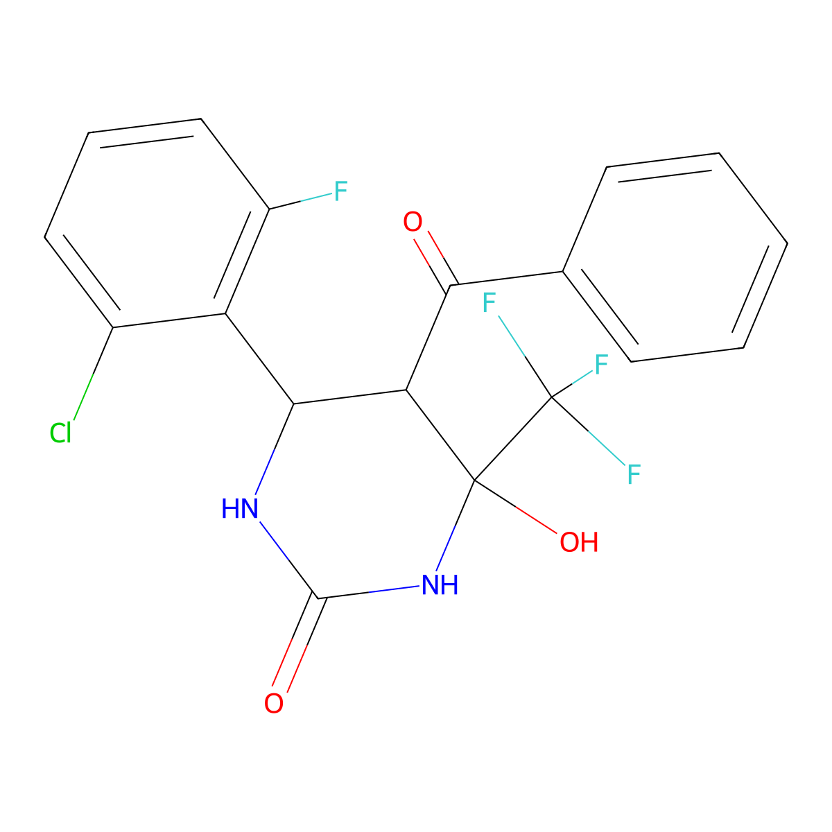 5-Benzoyl-6-(2-chloro-6-fluorophenyl)-4-hydroxy-4-(trifluoromethyl)-1,3-diazinan-2-one molecular structure, CAS 623936-47-0