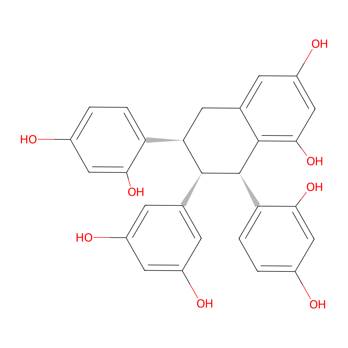 rel-4,4'-((1R,2S,3S)-2-(3,5-Dihydroxyphenyl)-6,8-dihydroxy-1,2,3,4-tetrahydronaphthalene-1,3-diyl)bis(benzene-1,3-diol) molecular structure, CAS 62394-00-7
