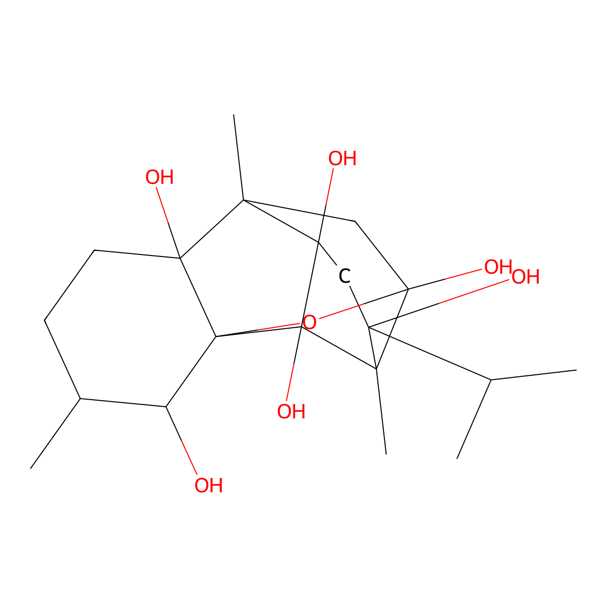 (3S,4R,4aR,6S,6aS,7S,8aR,8bR,9R,9aS)-Hexahydro-3,6a,9-trimethyl-7-(1-methylethyl)-6,9-methanobenzo(1,2)pentaleno(1,6-bc)furan-4,6,7,8a,8b,9a(6aH,9H)-hexol molecular structure, CAS 62394-04-1
