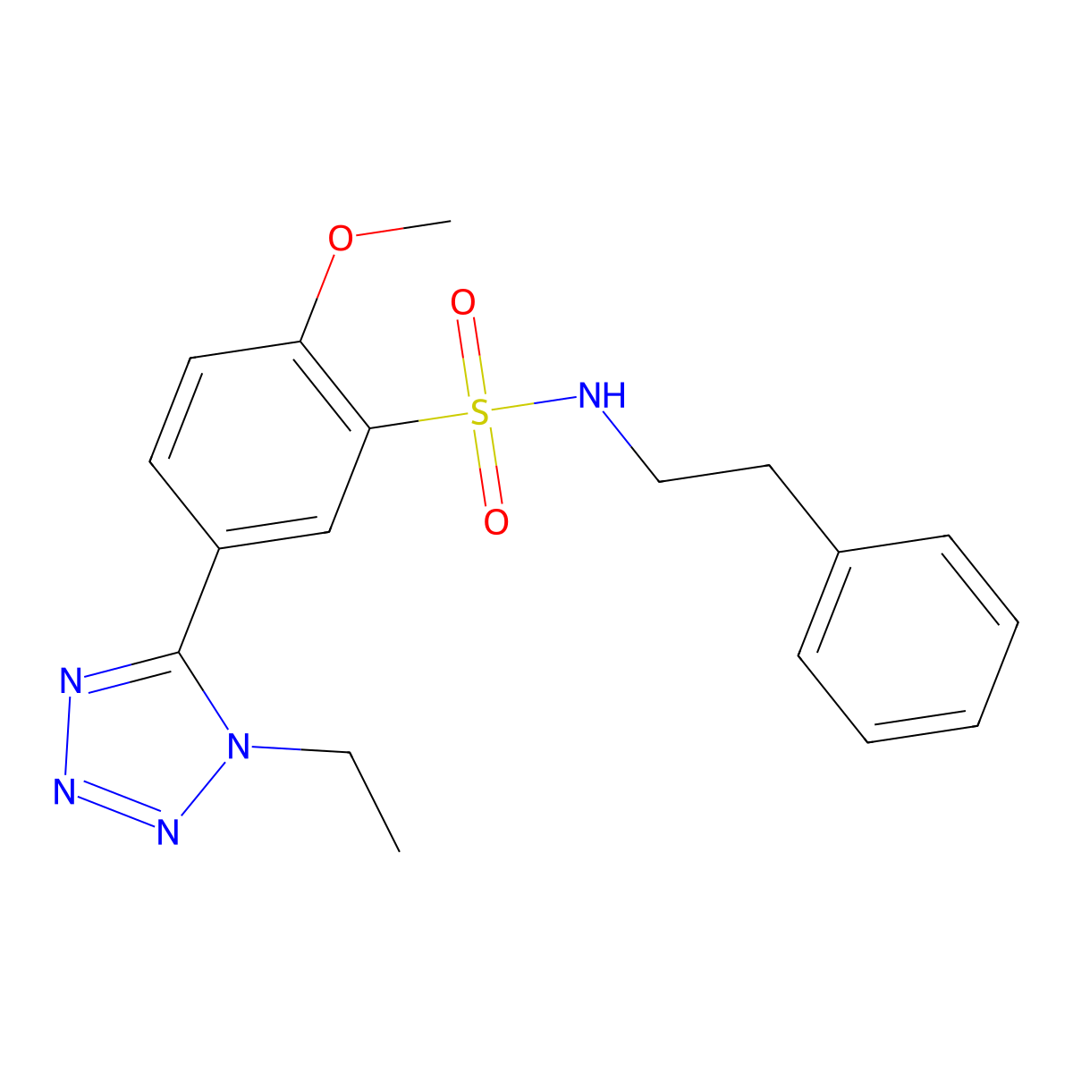 5-(1-ethyl-1H-tetrazol-5-yl)-2-methoxy-N-(2-phenylethyl)benzenesulfonamide molecular structure, CAS 6240-14-8