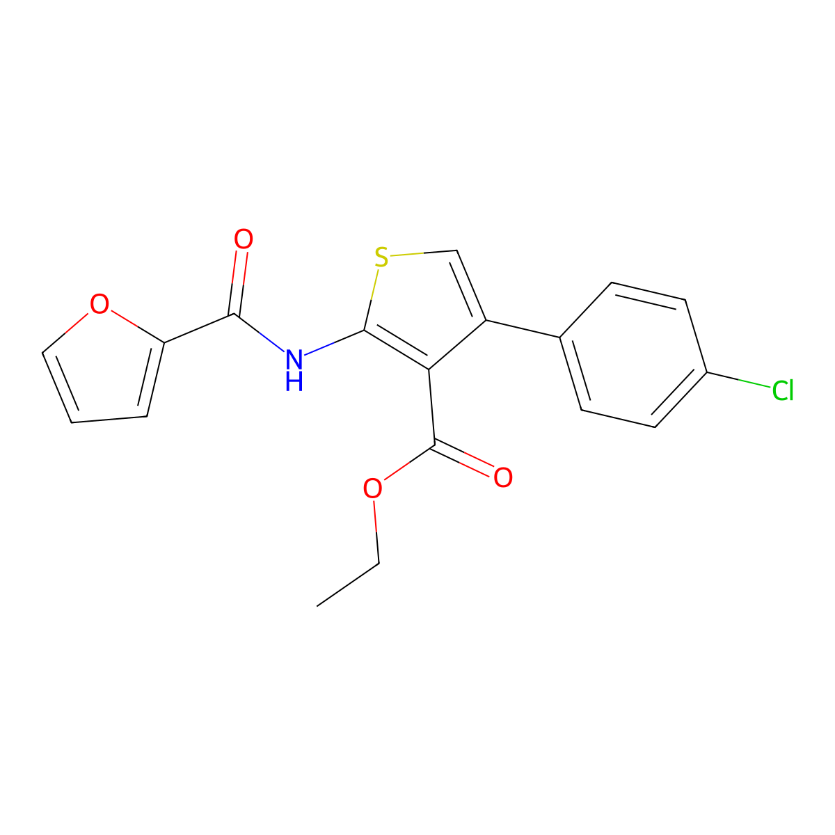 Ethyl 4-(4-chlorophenyl)-2-(furan-2-carbonylamino)thiophene-3-carboxylate molecular structure, CAS 6240-36-4
