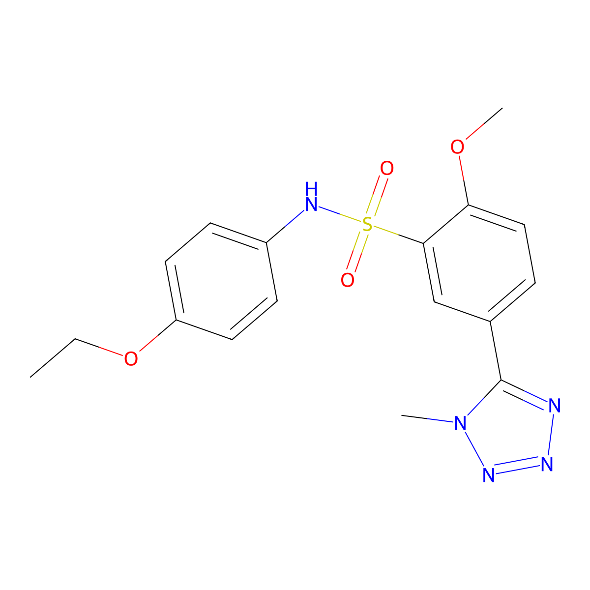 N-(4-ethoxyphenyl)-2-methoxy-5-(1-methyltetrazol-5-yl)benzenesulfonamide molecular structure, CAS 6240-41-1